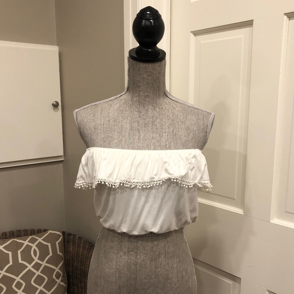 LA Hearts Off Shoulder White Crop Top